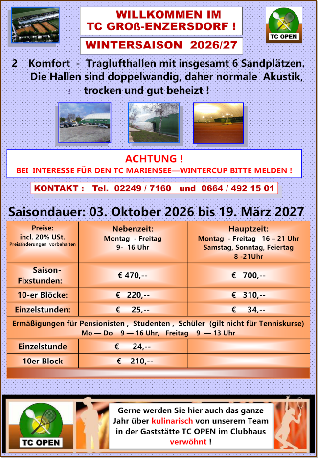 Preisliste Winter 2026/27