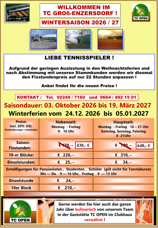 Preisliste Winter 2026/27